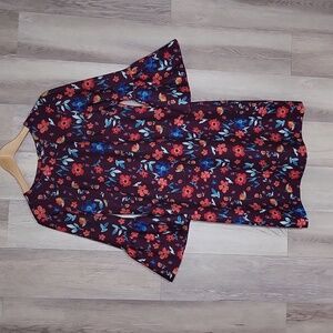 Calvin Klein Womens 6 Aubergine Floral 3/4 Bell Sleeve Shift Dress Dressy Casual